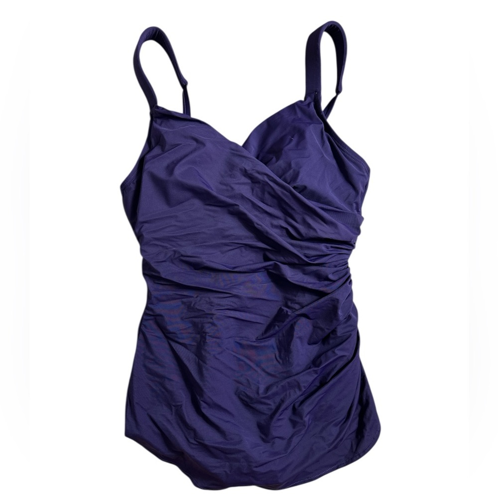Lands' End Purple Ruched One-Piece Swimsuit
